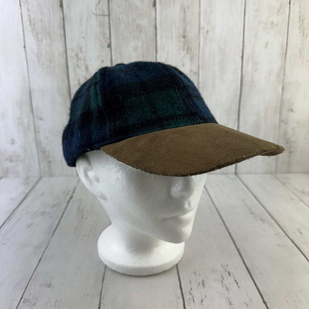 VTG Pendleton Blue Green Tartan Plaid Virgin Wool Baseball Cap Hat Men's Size XL